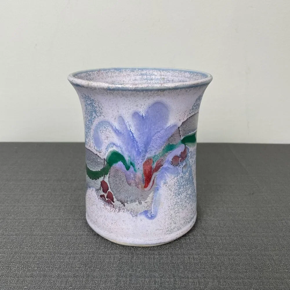 Handmade Studio Pottery Purple Red Green Glaze Vase Container